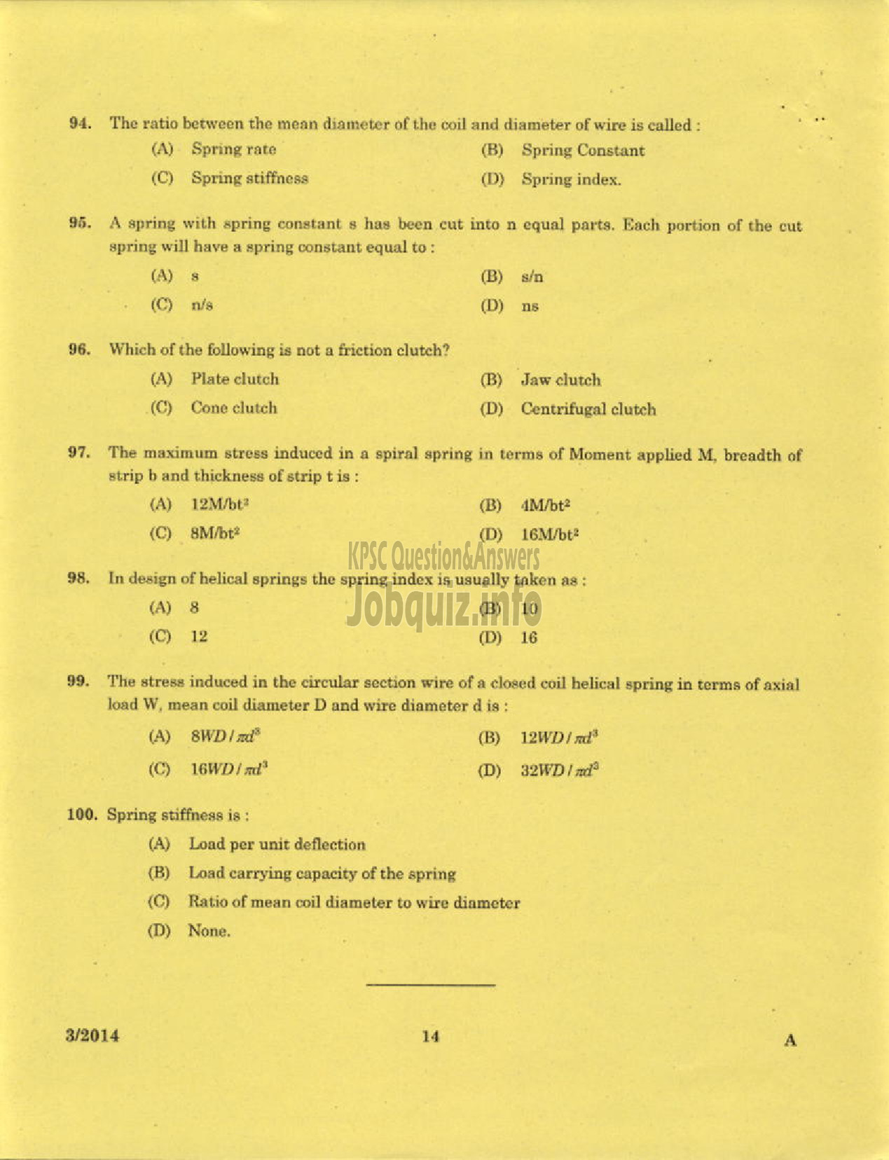 Kerala PSC Question Paper - LECTURER IN MACHANICAL ENGINEERING POLYTECHNICS TECHNICAL EDUCATION-12