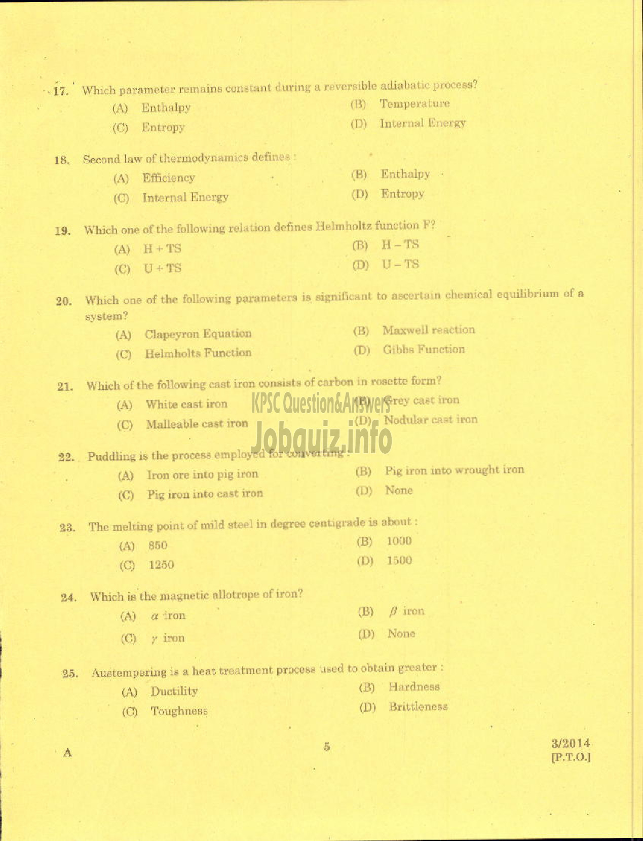 Kerala PSC Question Paper - LECTURER IN MACHANICAL ENGINEERING POLYTECHNICS TECHNICAL EDUCATION-3