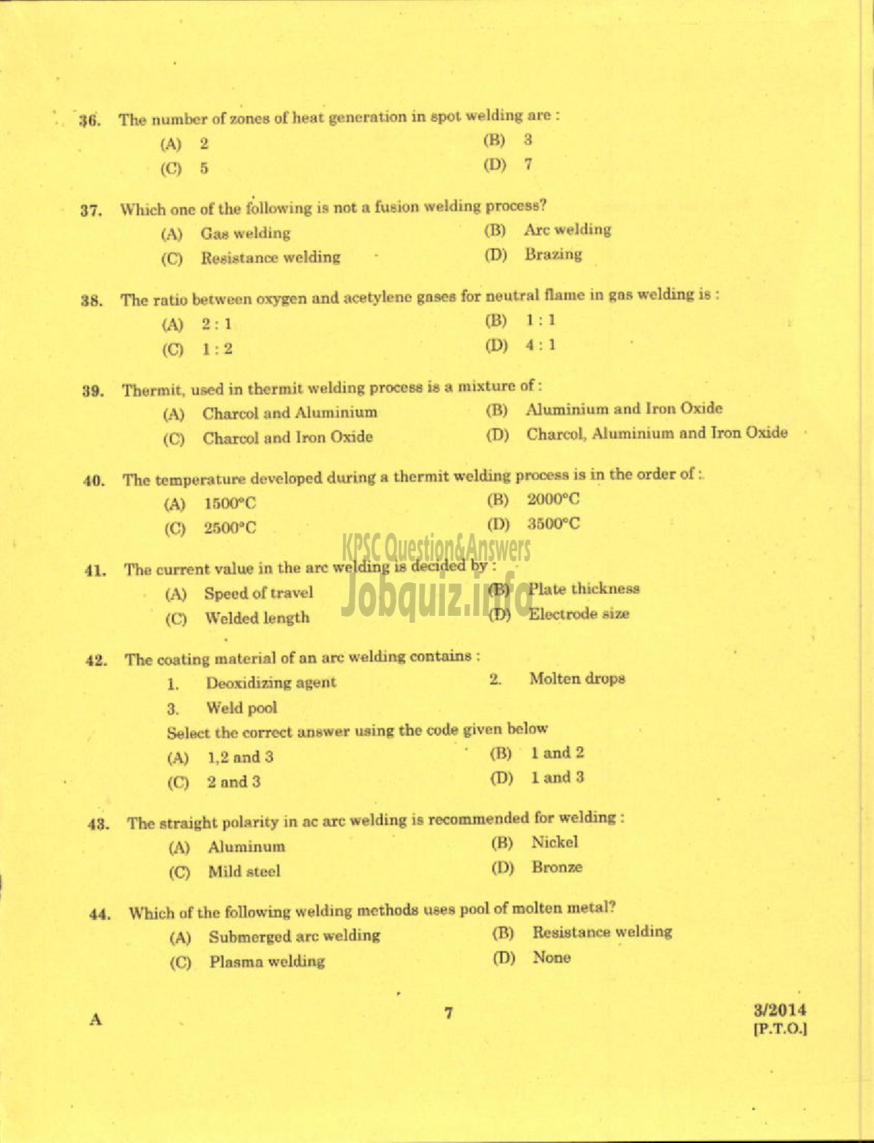 Kerala PSC Question Paper - LECTURER IN MACHANICAL ENGINEERING POLYTECHNICS TECHNICAL EDUCATION-5