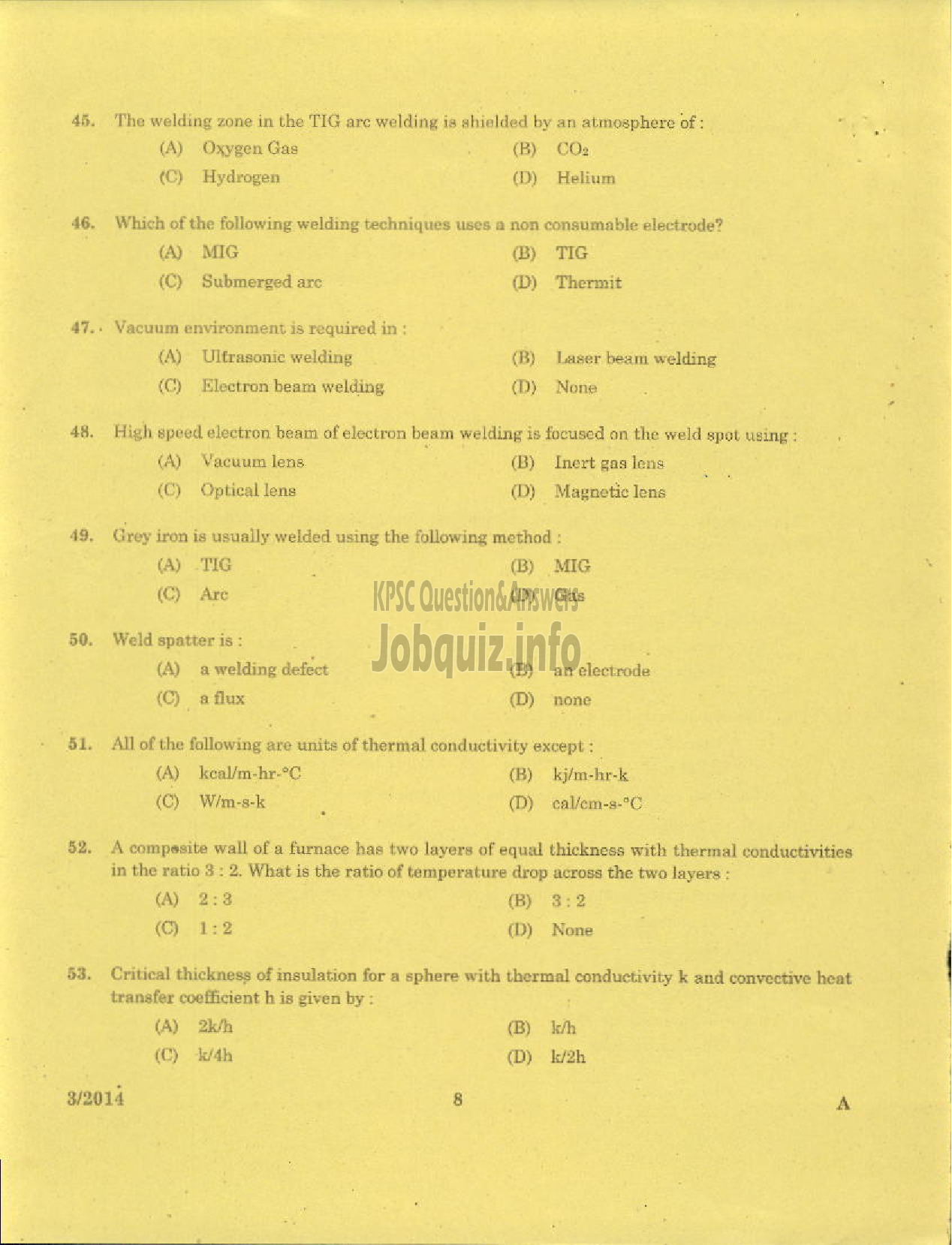 Kerala PSC Question Paper - LECTURER IN MACHANICAL ENGINEERING POLYTECHNICS TECHNICAL EDUCATION-6