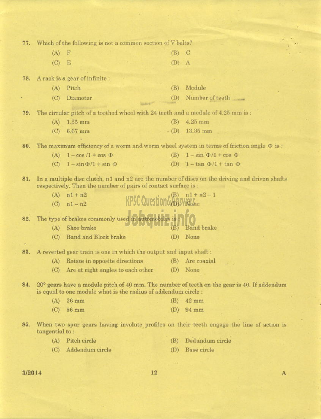 Kerala PSC Question Paper - LECTURER IN MACHANICAL ENGINEERING POLYTECHNICS TECHNICAL EDUCATION-10