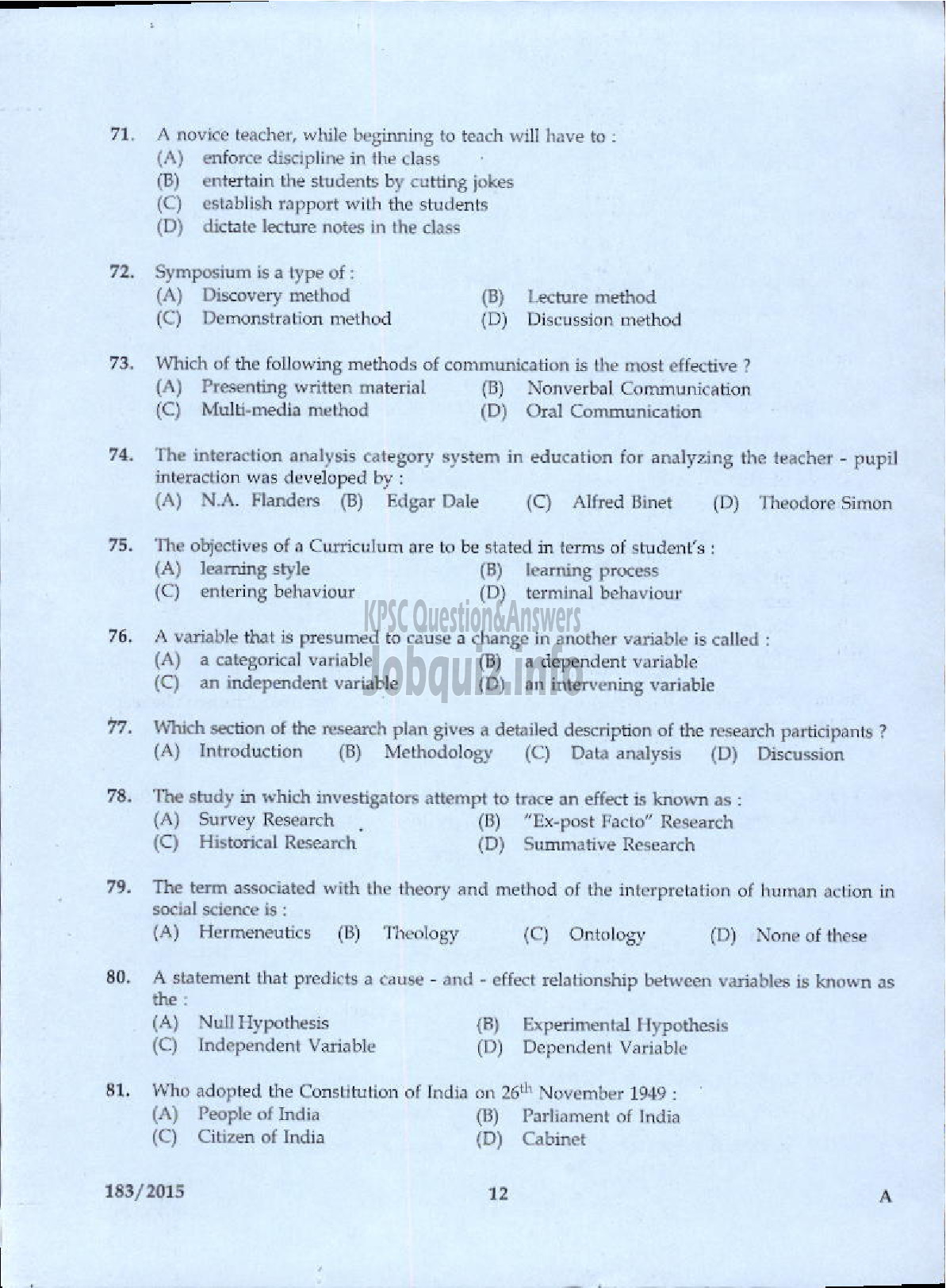 Kerala PSC Question Paper - LECTURER IN MALAYALAM COLLEGIATE EDUCATION-10