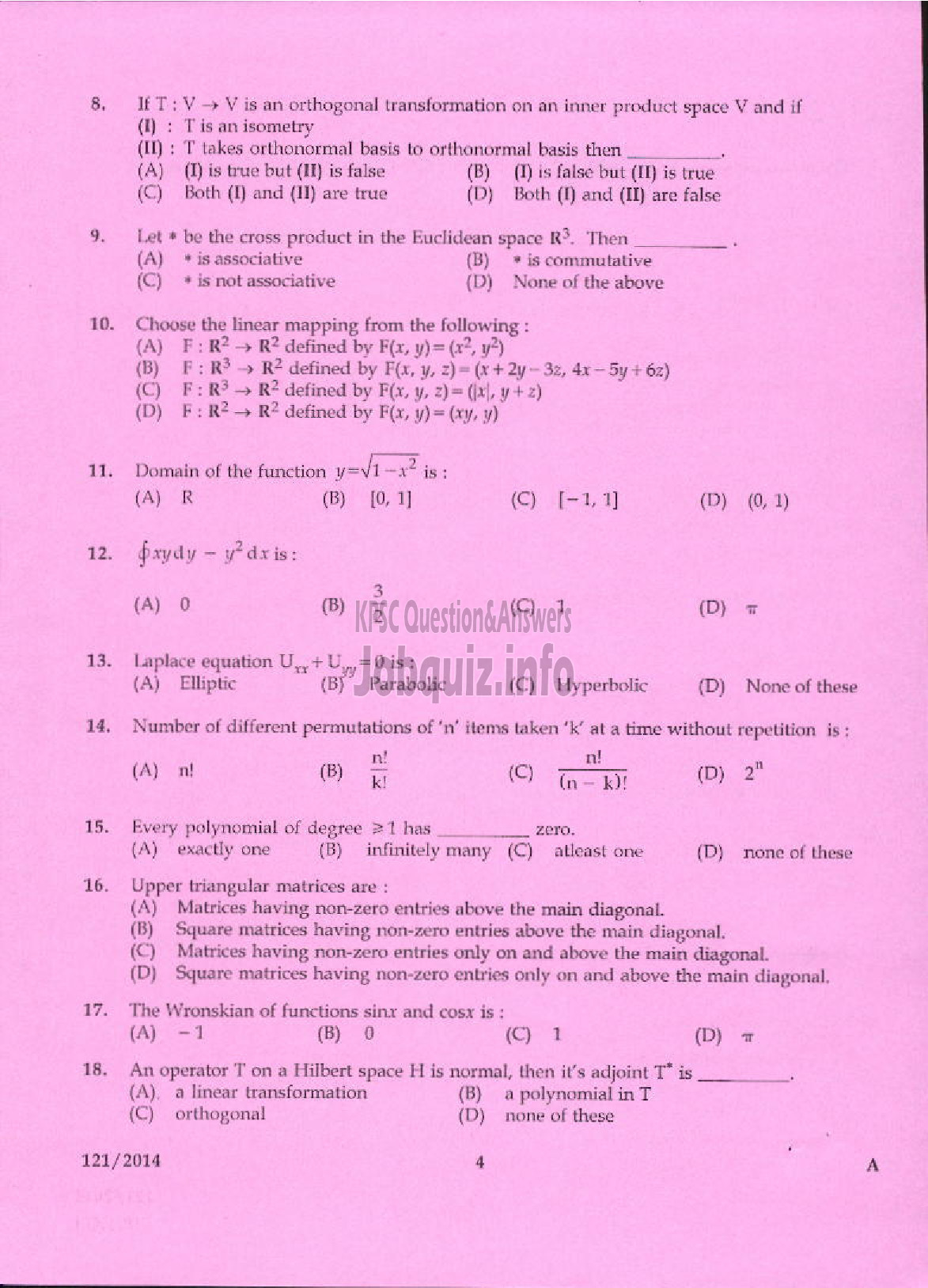 Kerala PSC Question Paper - LECTURER IN MATHEMATICS KERALA COLLEGIATE EDUCATION-2