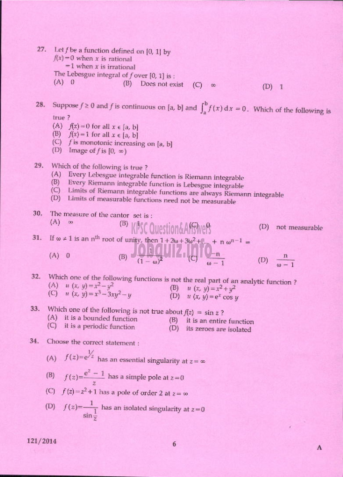 Kerala PSC Question Paper - LECTURER IN MATHEMATICS KERALA COLLEGIATE EDUCATION-4