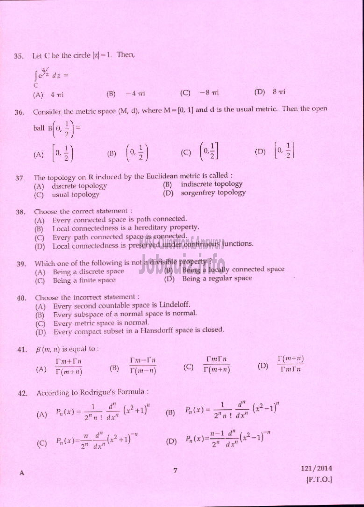 Kerala PSC Question Paper - LECTURER IN MATHEMATICS KERALA COLLEGIATE EDUCATION-5