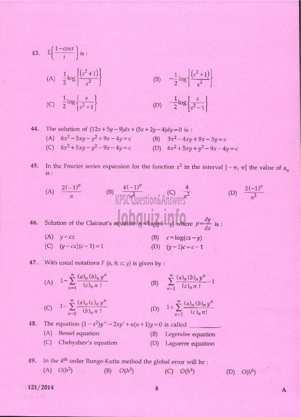 Kerala PSC Question Paper - LECTURER IN MATHEMATICS KERALA COLLEGIATE EDUCATION-6