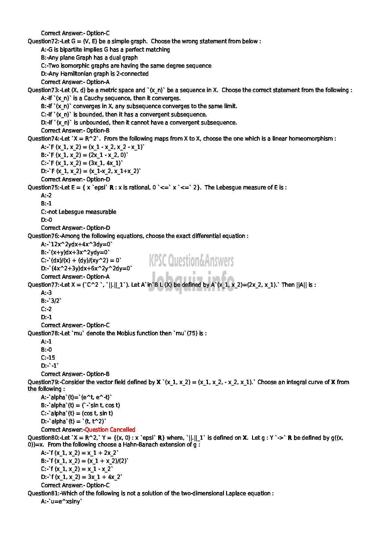 Kerala PSC Question Paper - LECTURER IN MATHEMATICS NCA EZHAVA/THIYYA/BILLAVA COLLEGIATE EDUCATION-9