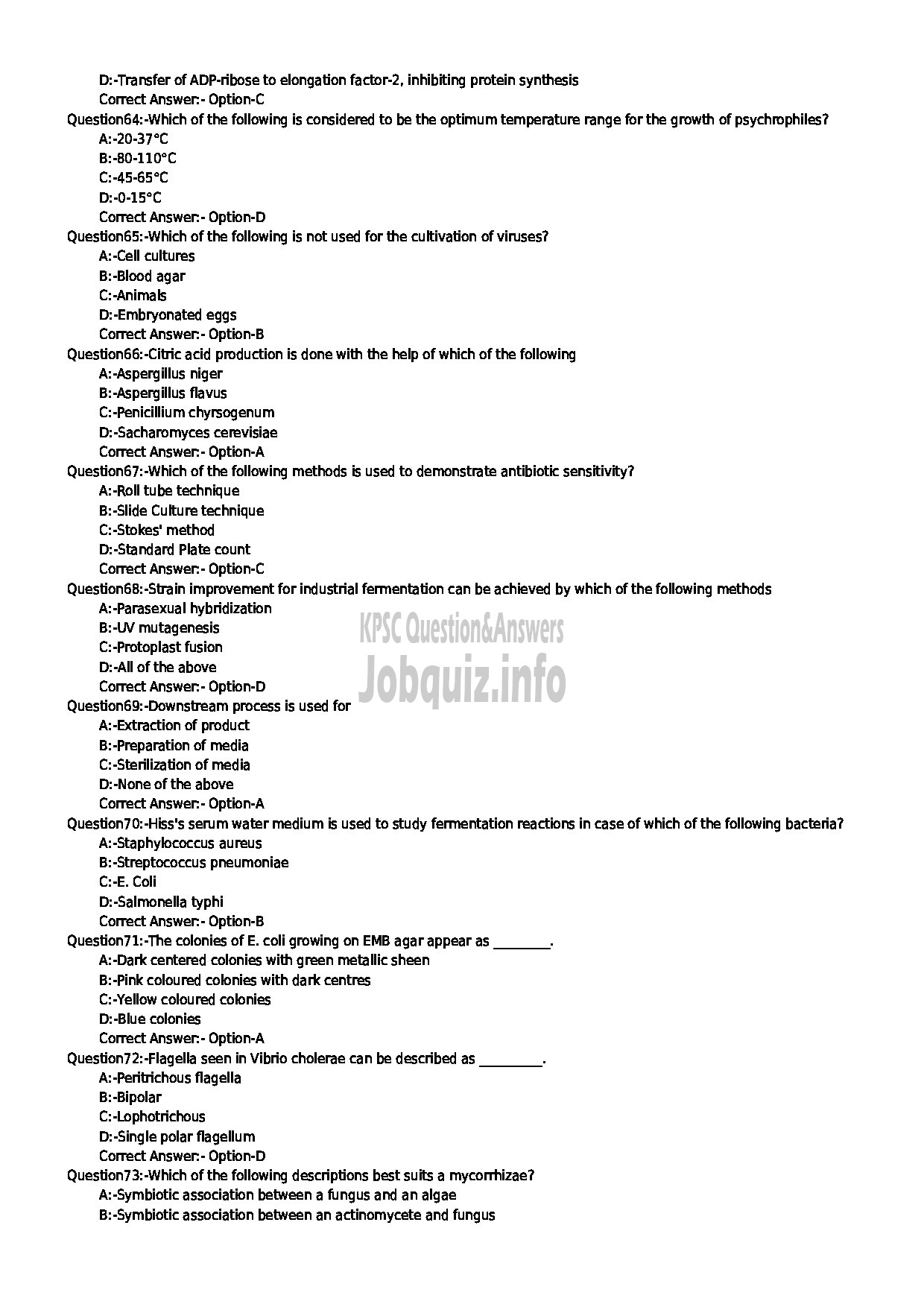 Kerala PSC Question Paper - LECTURER IN MICROBIOLOGY COLLEGIATE EDUCATION-8