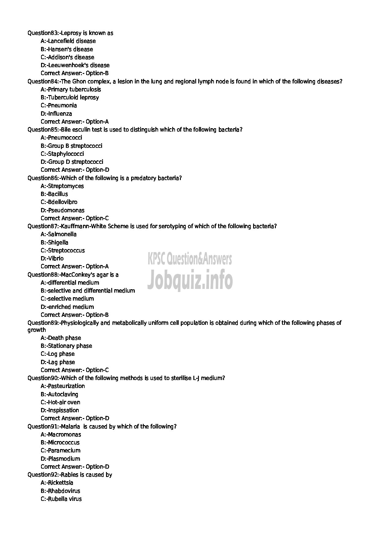 Kerala PSC Question Paper - LECTURER IN MICROBIOLOGY COLLEGIATE EDUCATION-10