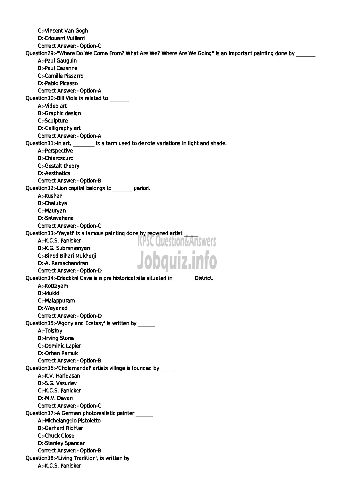 Kerala PSC Question Paper - LECTURER IN PAINTING TECHNICAL EDUCATION-4