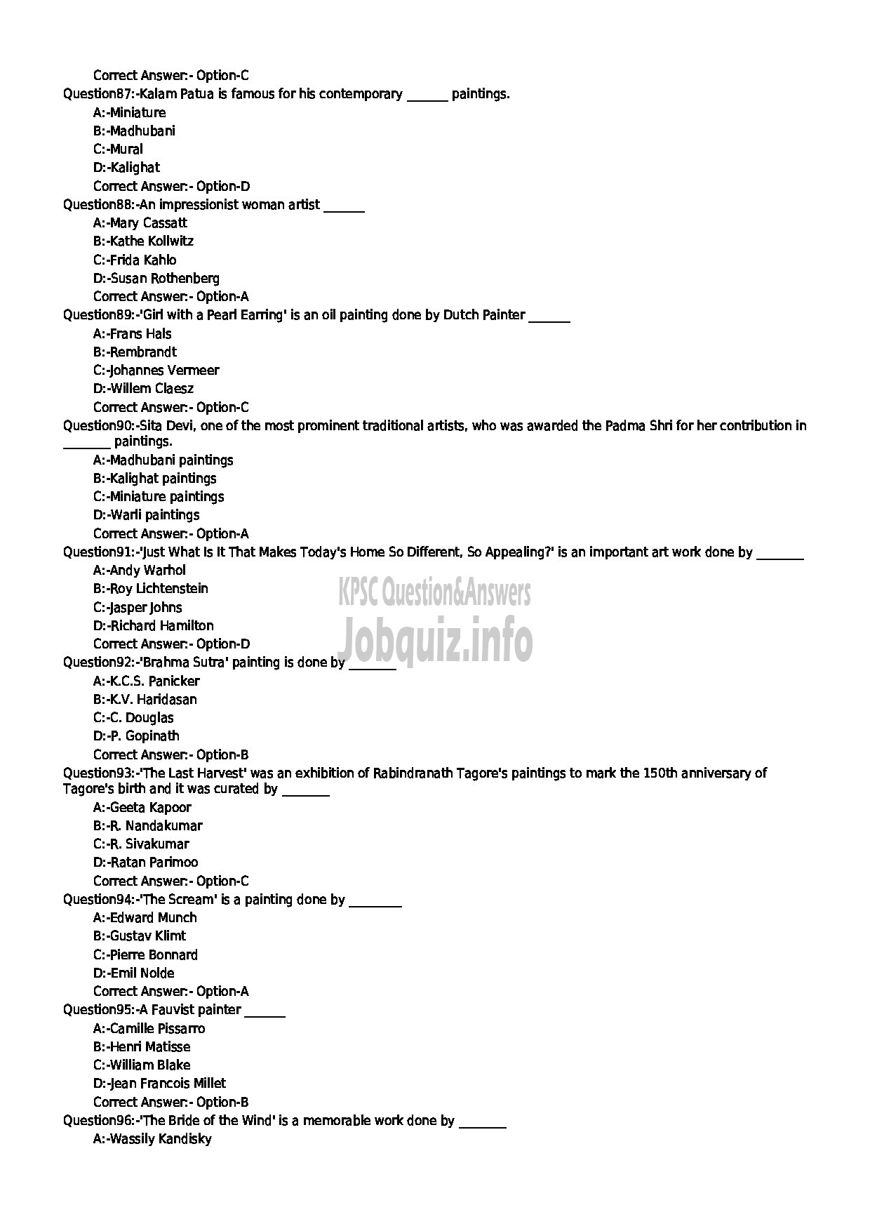 Kerala PSC Question Paper - LECTURER IN PAINTING TECHNICAL EDUCATION-10