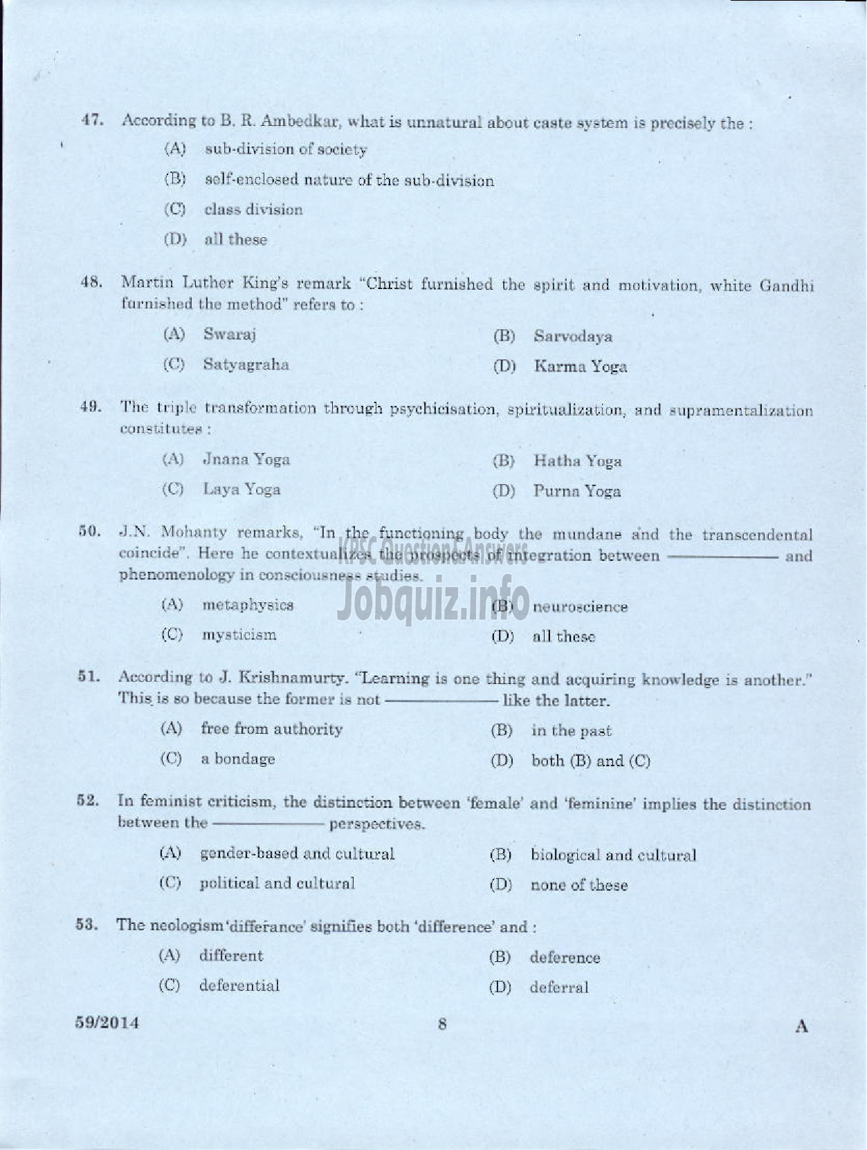 Kerala PSC Question Paper - LECTURER IN PHILOSOPHY KERALA COLLEGIATE EDUCATION-6