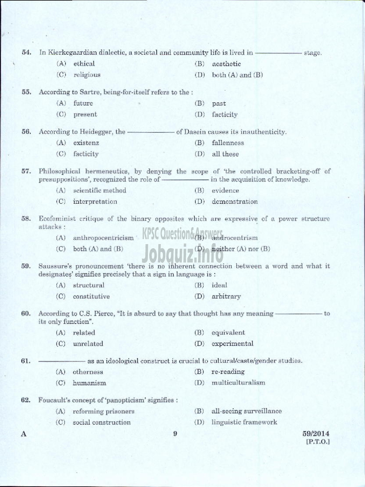 Kerala PSC Question Paper - LECTURER IN PHILOSOPHY KERALA COLLEGIATE EDUCATION-7