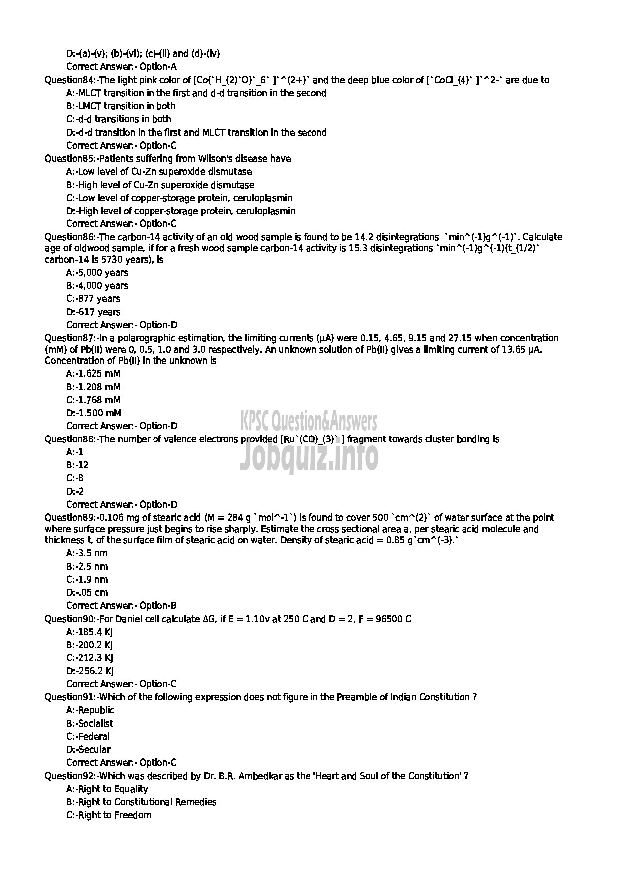 Kerala PSC Question Paper - LECTURER IN PHYSICAL SCIENCE COLLEGIATE EDUCATION-11