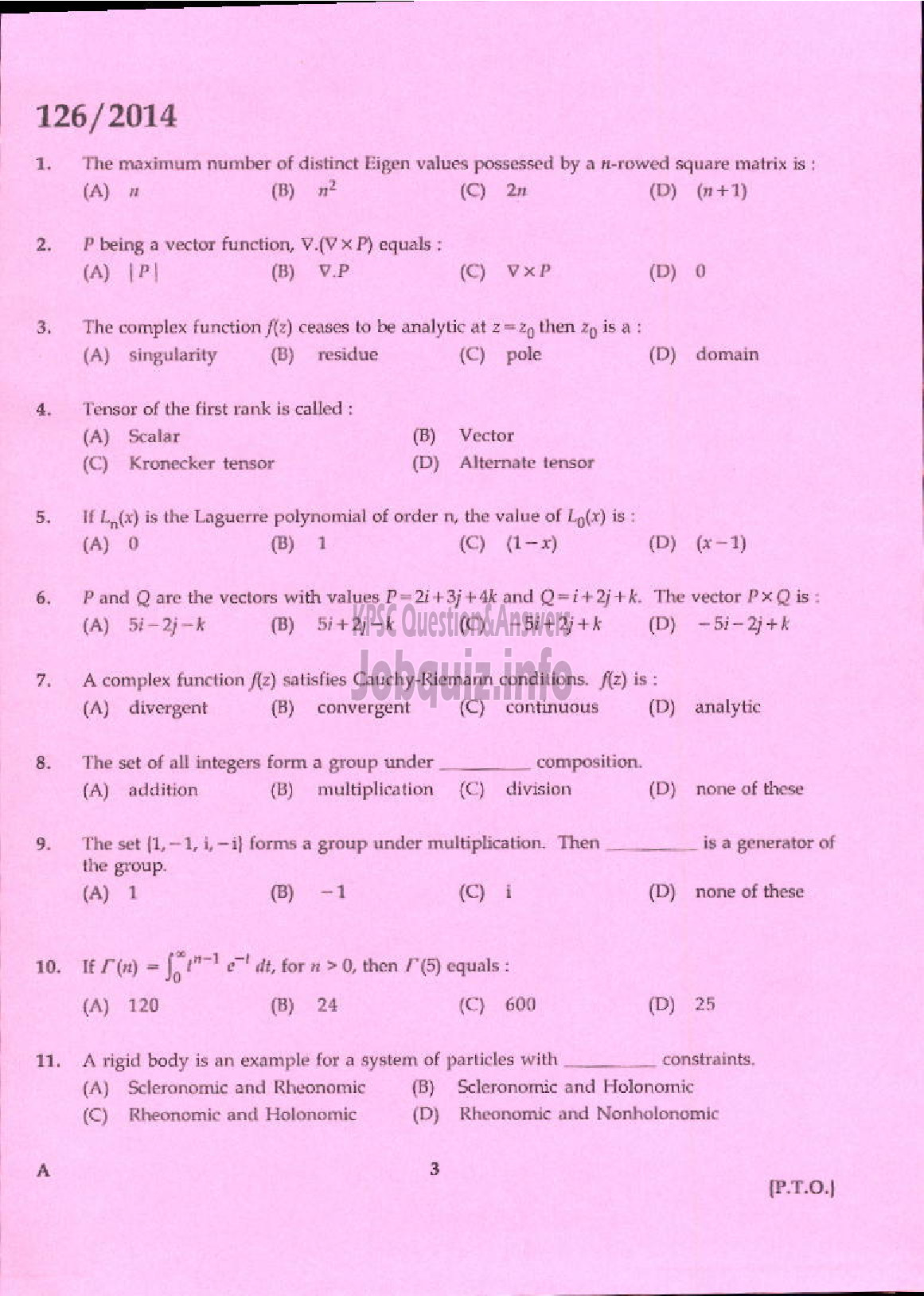 Kerala PSC Question Paper - LECTURER IN PHYSICS KERALA COLLEGIATE EDUCATION-1