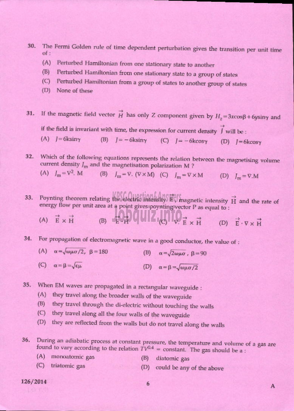 Kerala PSC Question Paper - LECTURER IN PHYSICS KERALA COLLEGIATE EDUCATION-4