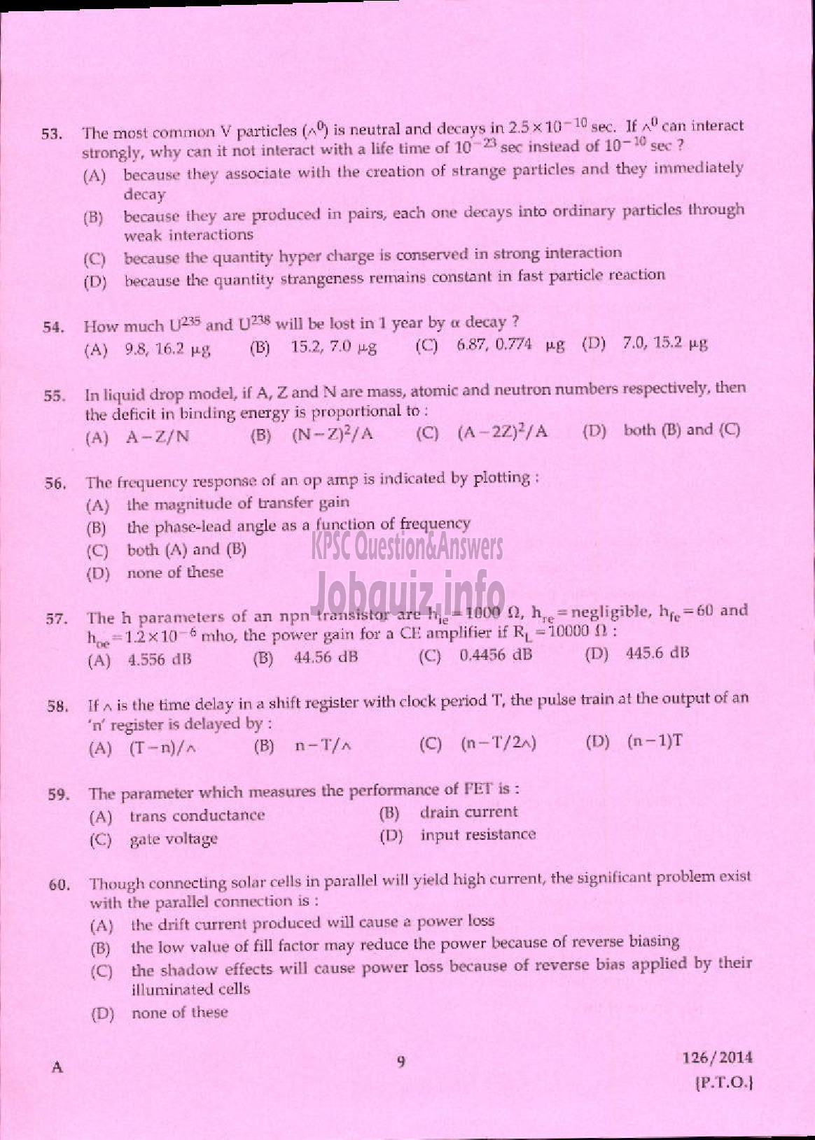 Kerala PSC Question Paper - LECTURER IN PHYSICS KERALA COLLEGIATE EDUCATION-7