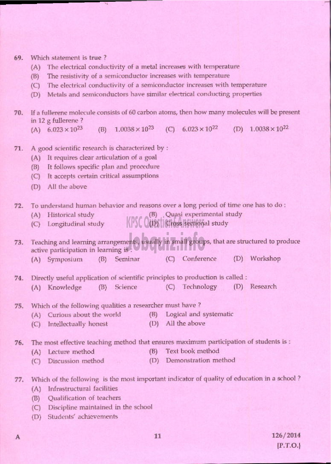 Kerala PSC Question Paper - LECTURER IN PHYSICS KERALA COLLEGIATE EDUCATION-9