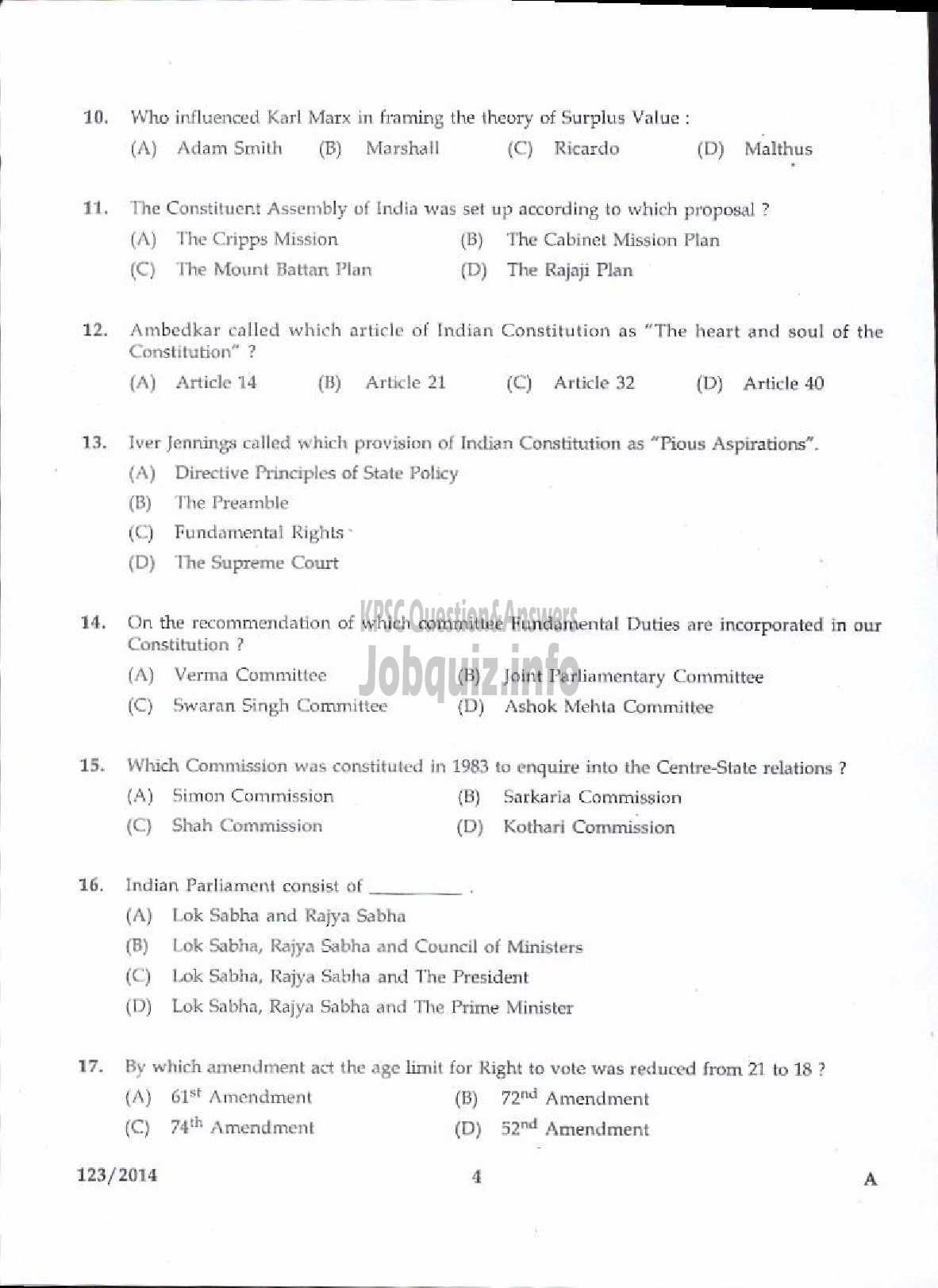 Kerala PSC Question Paper - LECTURER IN POLITICAL SCIENCE KERALA COLLEGIATE EDUCATION-2