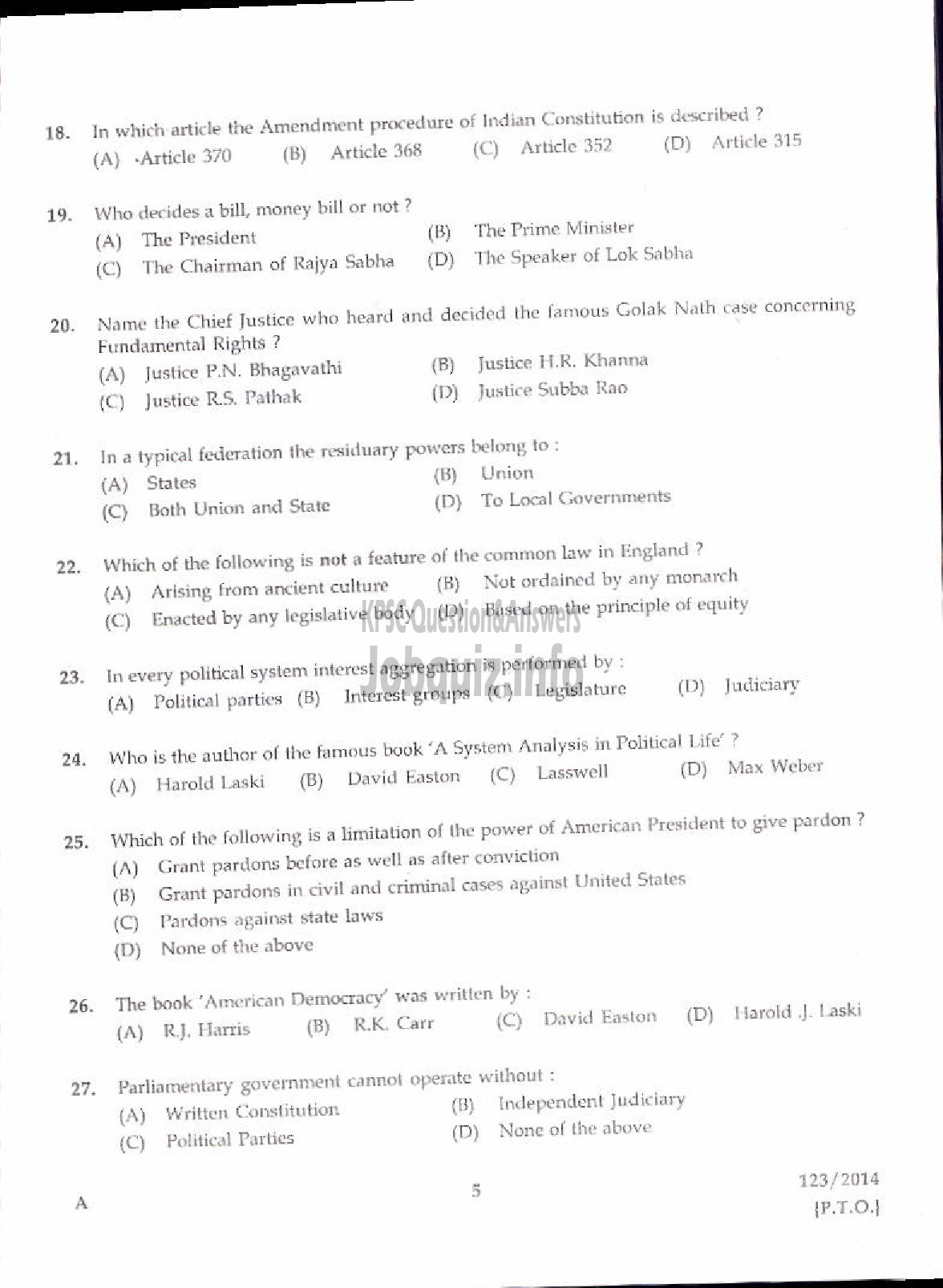 Kerala PSC Question Paper - LECTURER IN POLITICAL SCIENCE KERALA COLLEGIATE EDUCATION-3