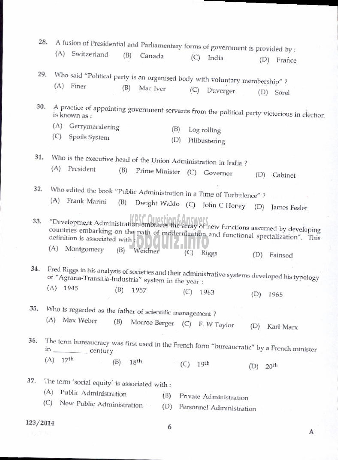 Kerala PSC Question Paper - LECTURER IN POLITICAL SCIENCE KERALA COLLEGIATE EDUCATION-4