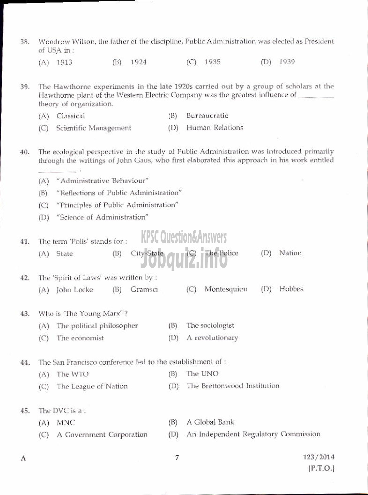 Kerala PSC Question Paper - LECTURER IN POLITICAL SCIENCE KERALA COLLEGIATE EDUCATION-5