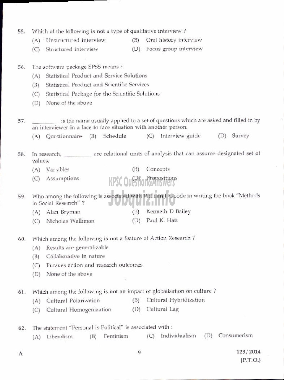 Kerala PSC Question Paper - LECTURER IN POLITICAL SCIENCE KERALA COLLEGIATE EDUCATION-7