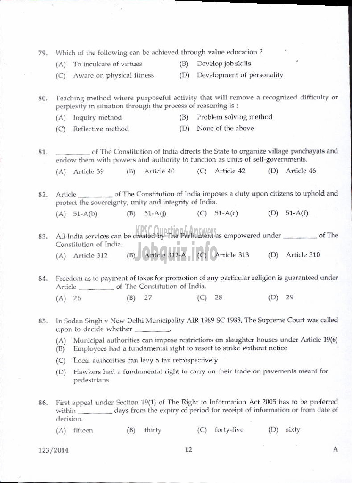 Kerala PSC Question Paper - LECTURER IN POLITICAL SCIENCE KERALA COLLEGIATE EDUCATION-10