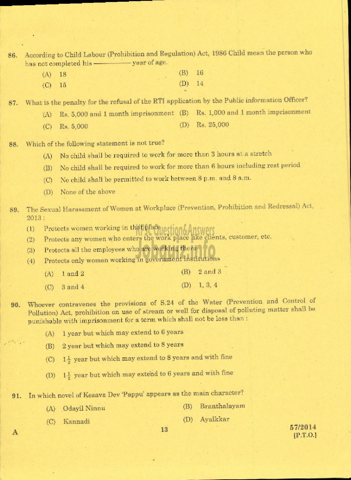 Kerala PSC Question Paper - LECTURER IN PSYCHOLOGY KERALA COLLEGIATE EDUCATION-11