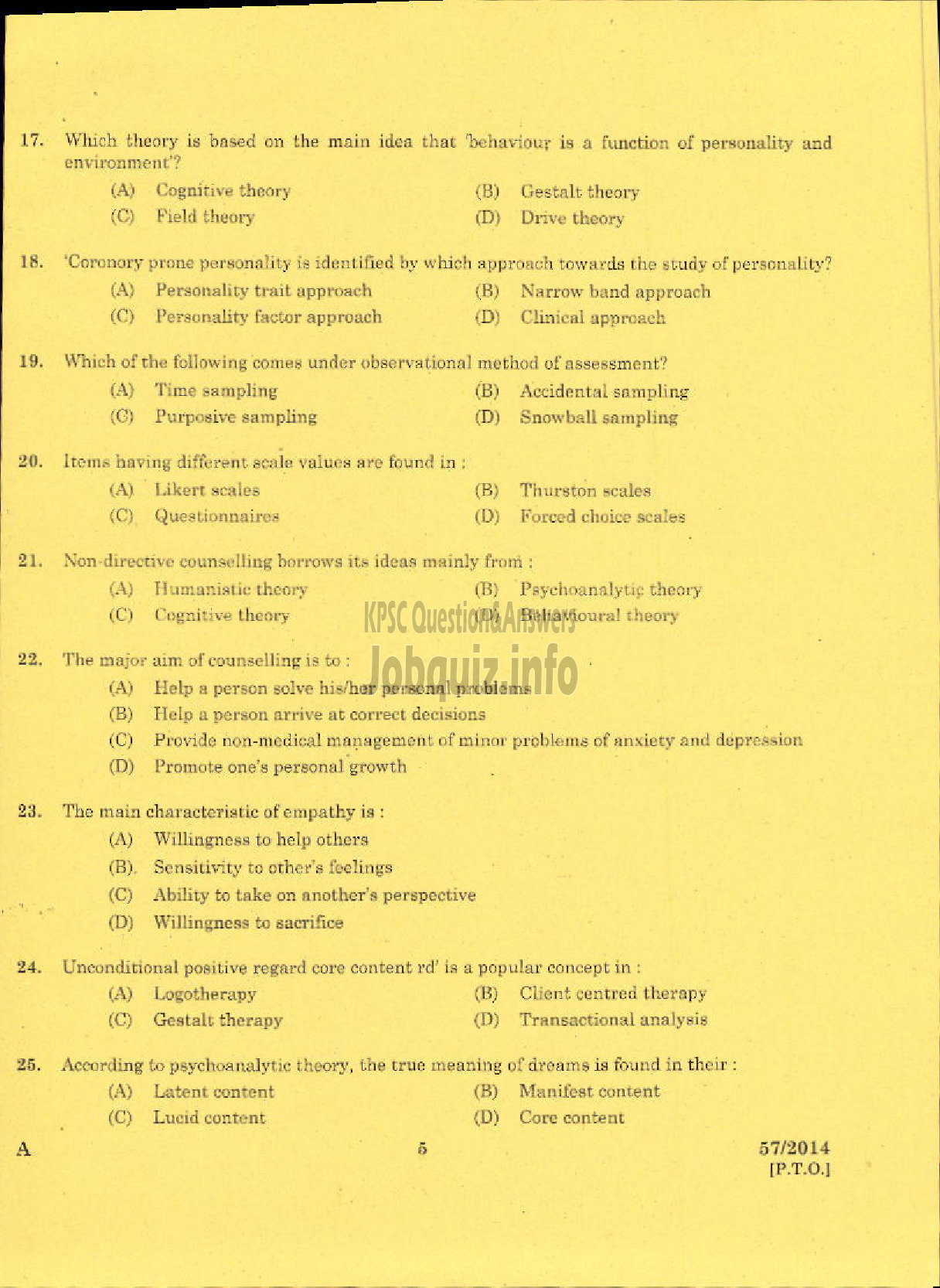 Kerala PSC Question Paper - LECTURER IN PSYCHOLOGY KERALA COLLEGIATE EDUCATION-3