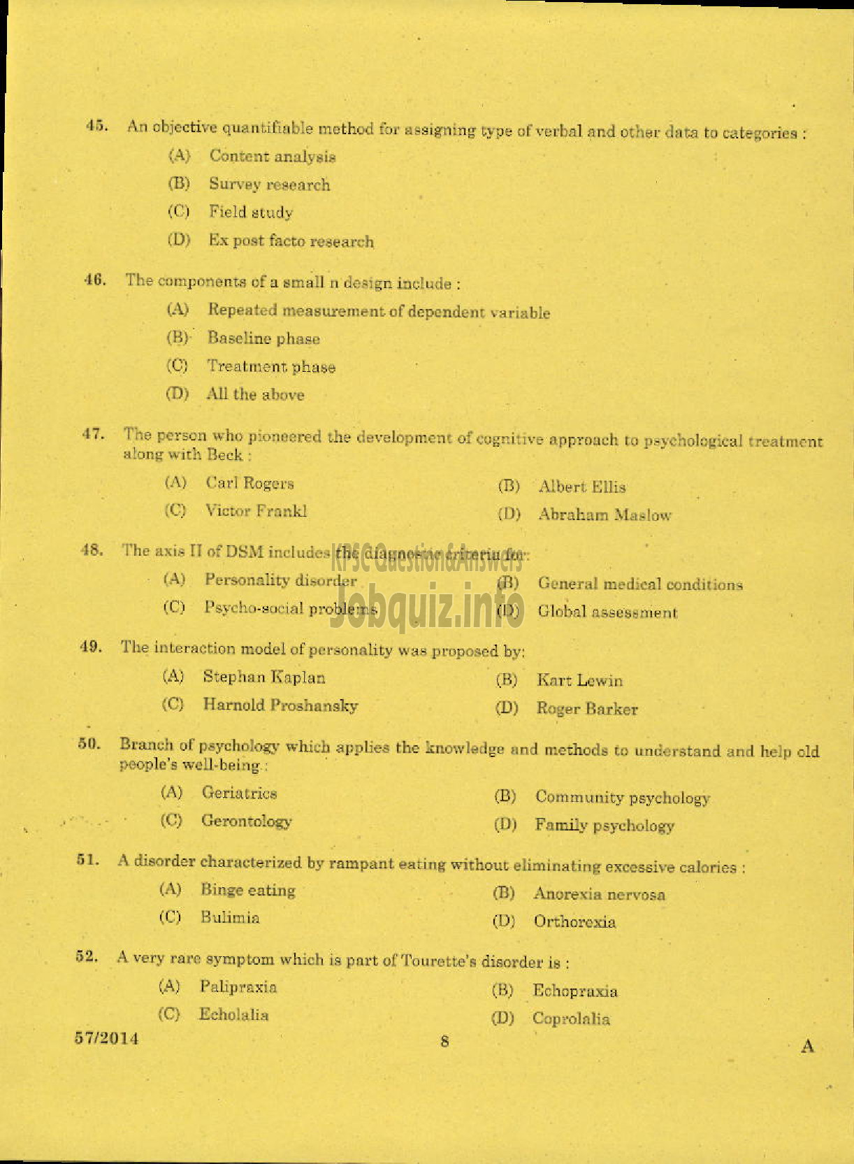 Kerala PSC Question Paper - LECTURER IN PSYCHOLOGY KERALA COLLEGIATE EDUCATION-6