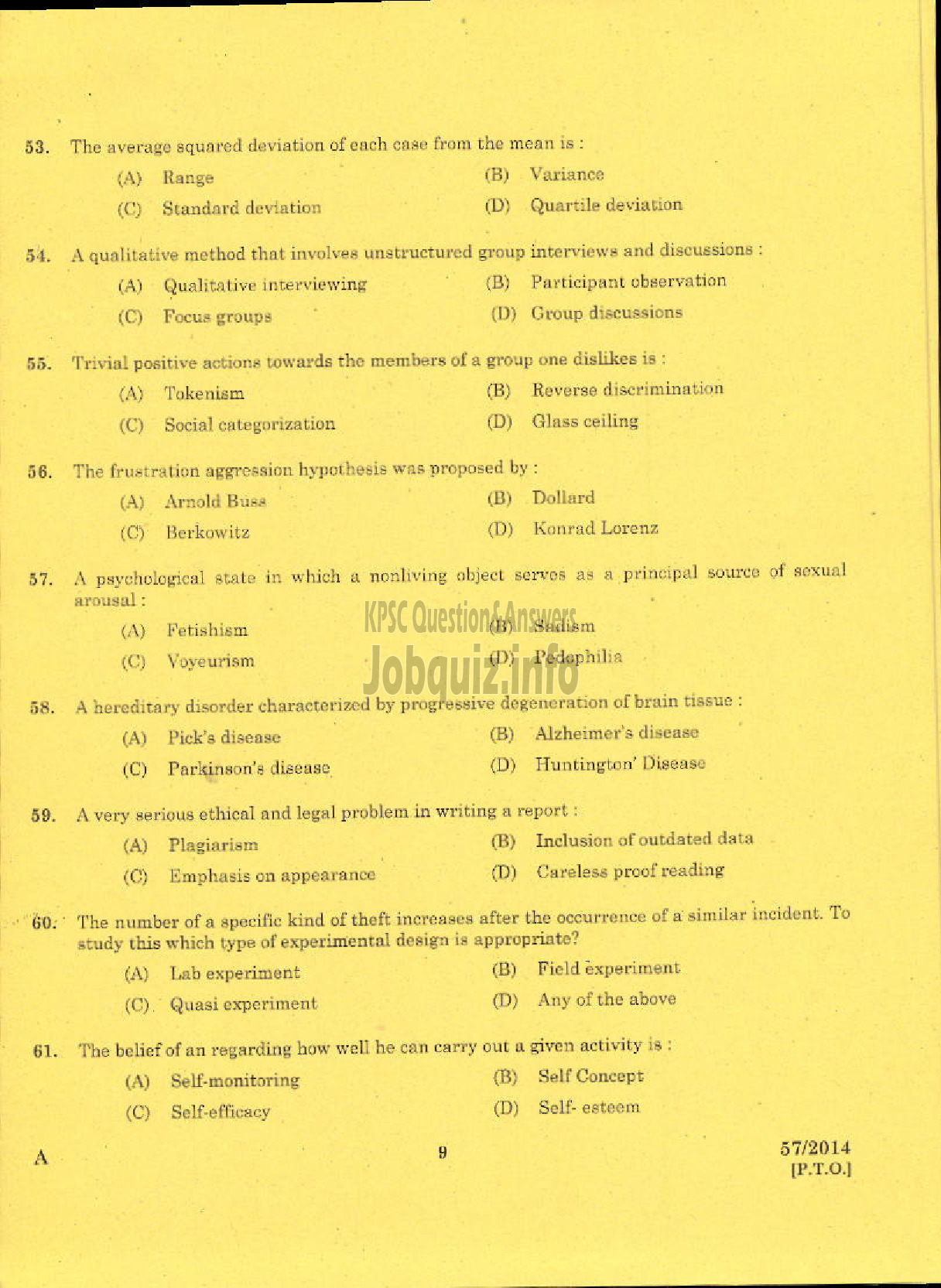 Kerala PSC Question Paper - LECTURER IN PSYCHOLOGY KERALA COLLEGIATE EDUCATION-7