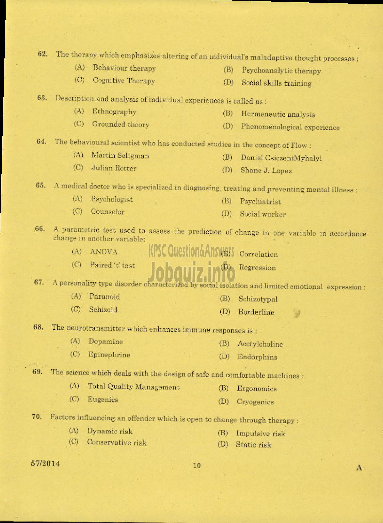 Kerala PSC Question Paper - LECTURER IN PSYCHOLOGY KERALA COLLEGIATE EDUCATION-8