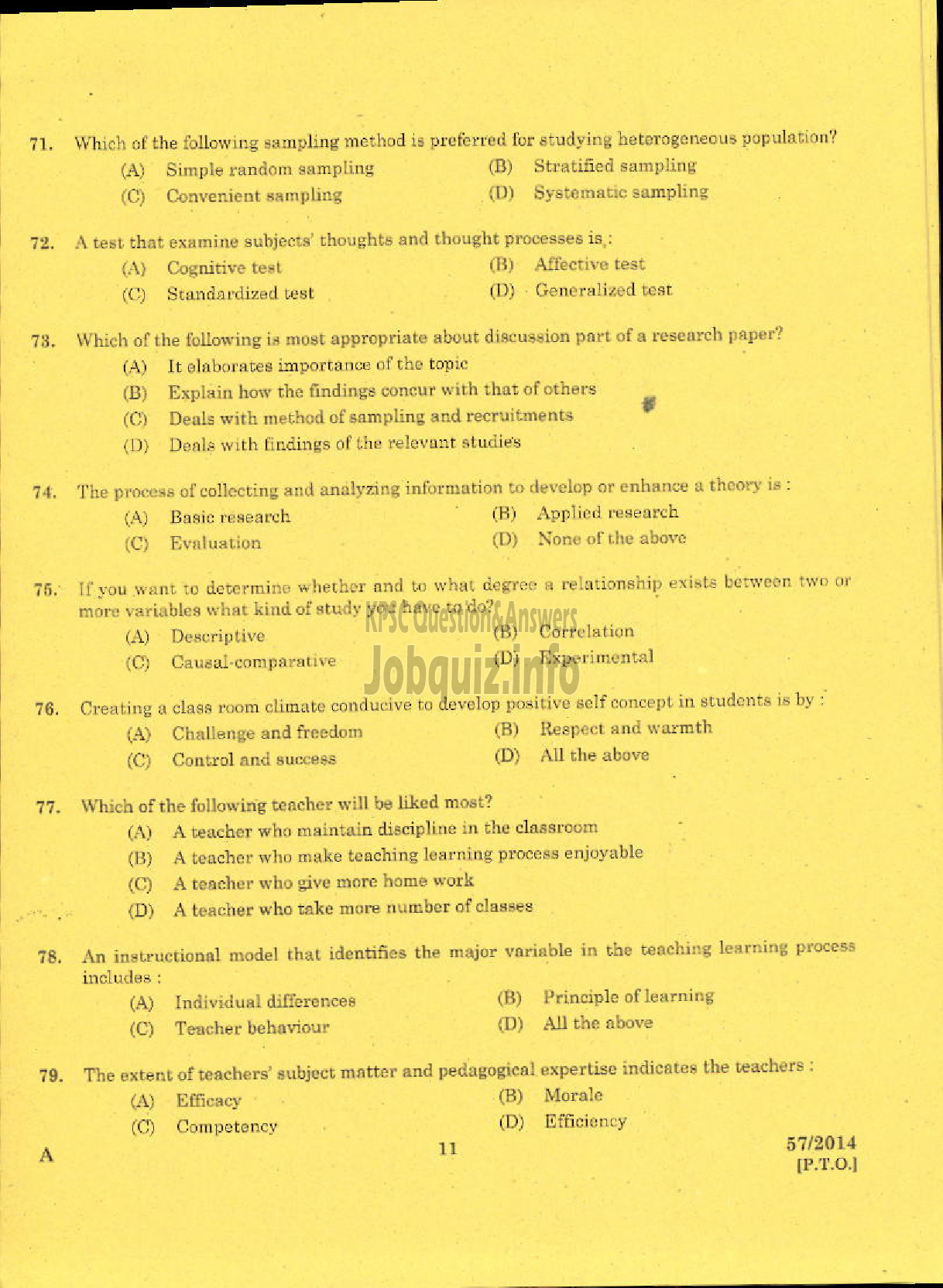 Kerala PSC Question Paper - LECTURER IN PSYCHOLOGY KERALA COLLEGIATE EDUCATION-9