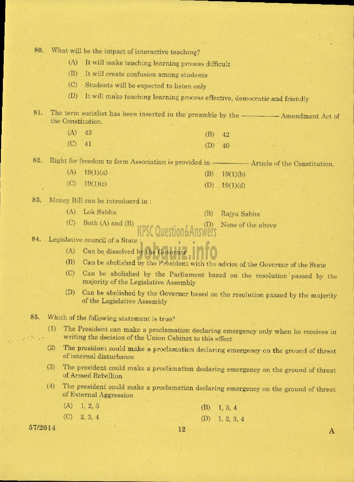 Kerala PSC Question Paper - LECTURER IN PSYCHOLOGY KERALA COLLEGIATE EDUCATION-10