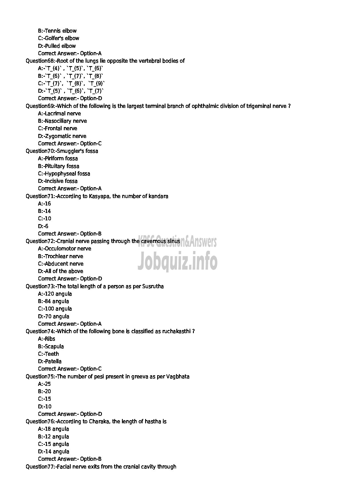 Kerala PSC Question Paper - LECTURER IN RACHNA SARIR AYURVEDA MEDICAL EDUCATION-8