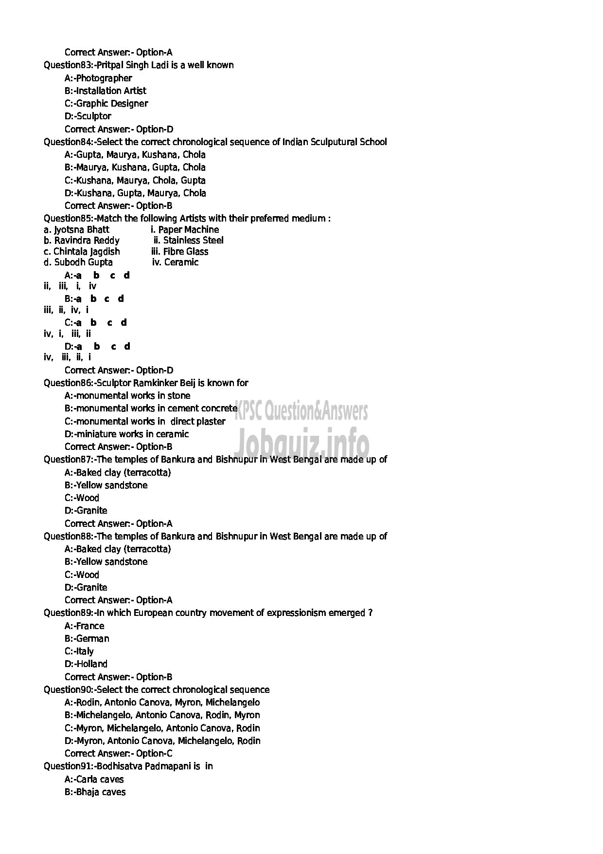 Kerala PSC Question Paper - LECTURER IN SCULPTURE TECHNICAL EDUCATION-10