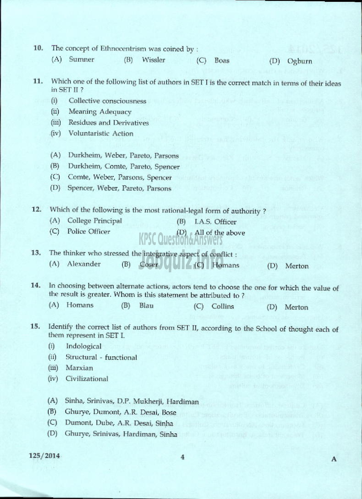 Kerala PSC Question Paper - LECTURER IN SOCIOLOGY KERALA COLLEGIATE EDUCATION-2