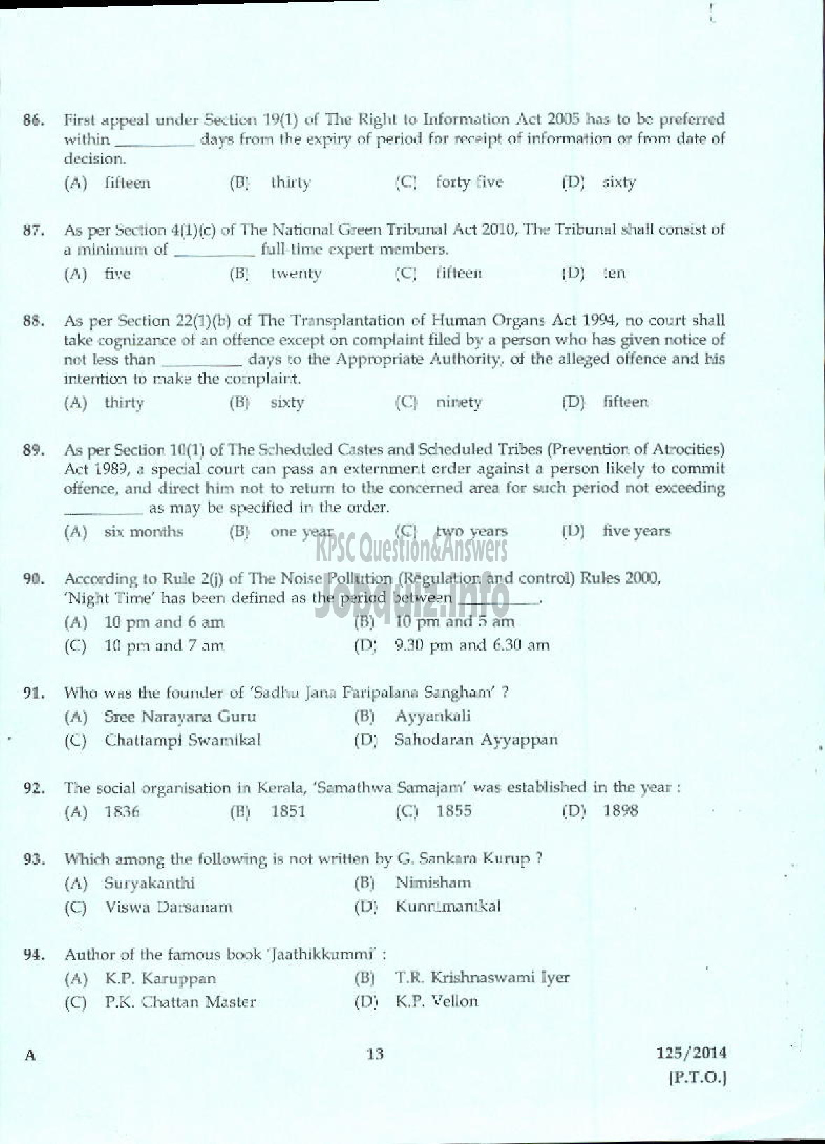 Kerala PSC Question Paper - LECTURER IN SOCIOLOGY KERALA COLLEGIATE EDUCATION-11