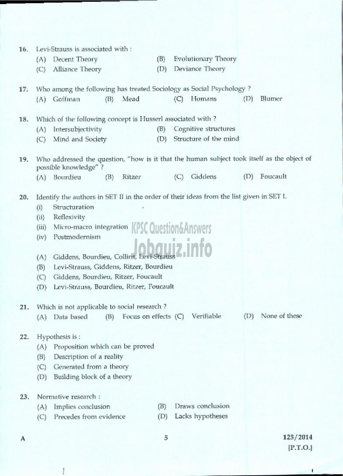 Kerala PSC Question Paper - LECTURER IN SOCIOLOGY KERALA COLLEGIATE EDUCATION-3