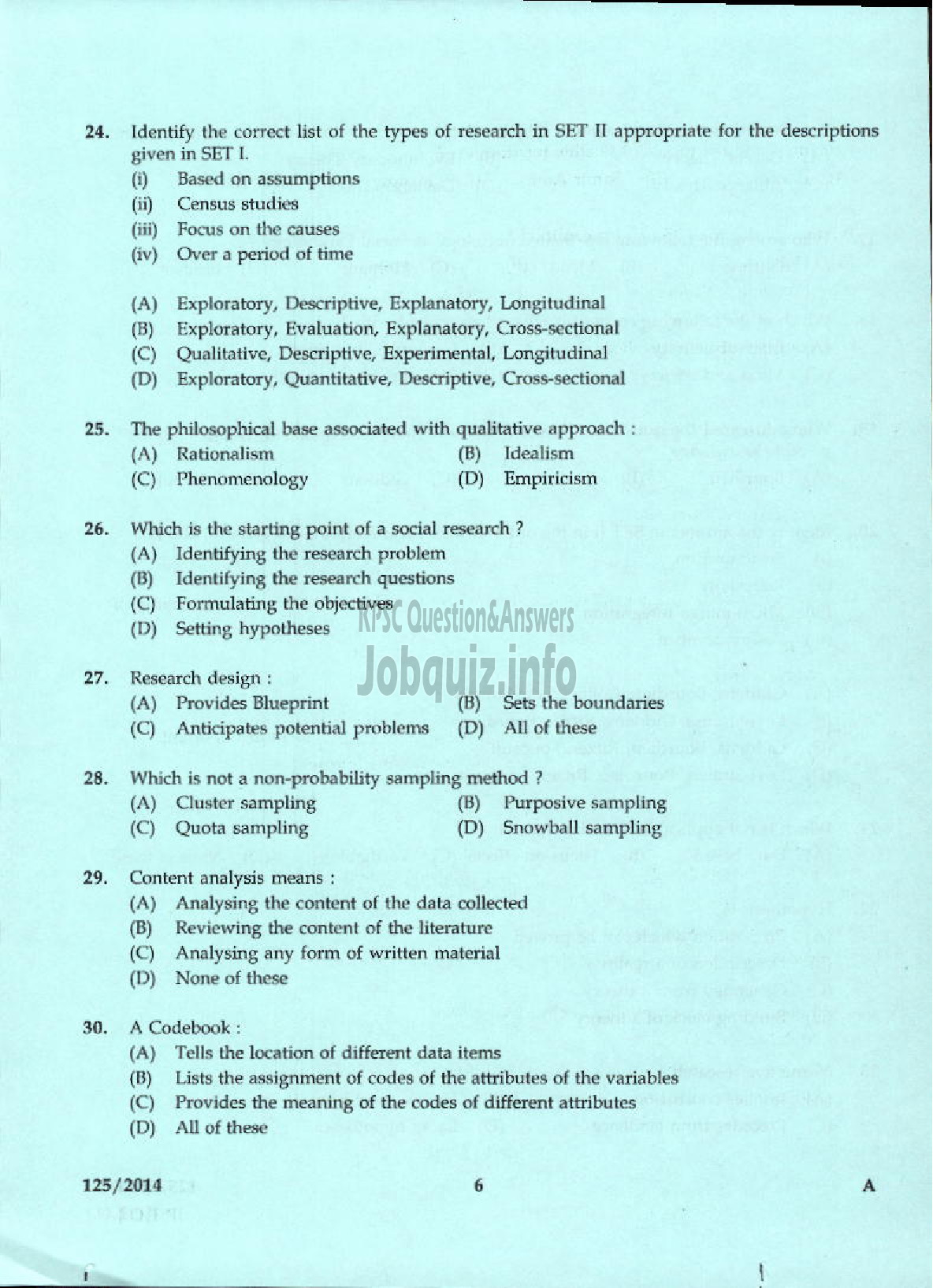 Kerala PSC Question Paper - LECTURER IN SOCIOLOGY KERALA COLLEGIATE EDUCATION-4