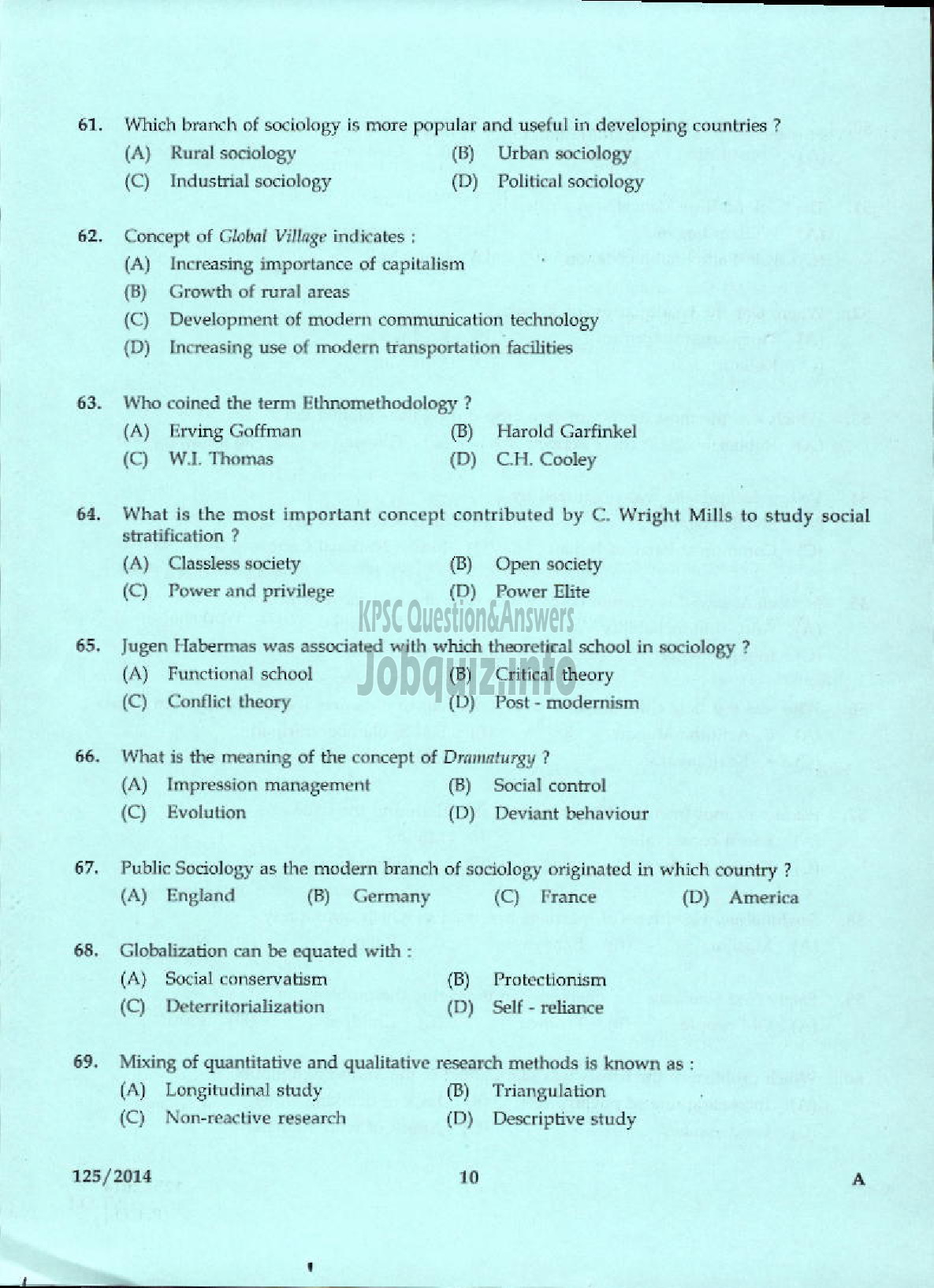 Kerala PSC Question Paper - LECTURER IN SOCIOLOGY KERALA COLLEGIATE EDUCATION-8