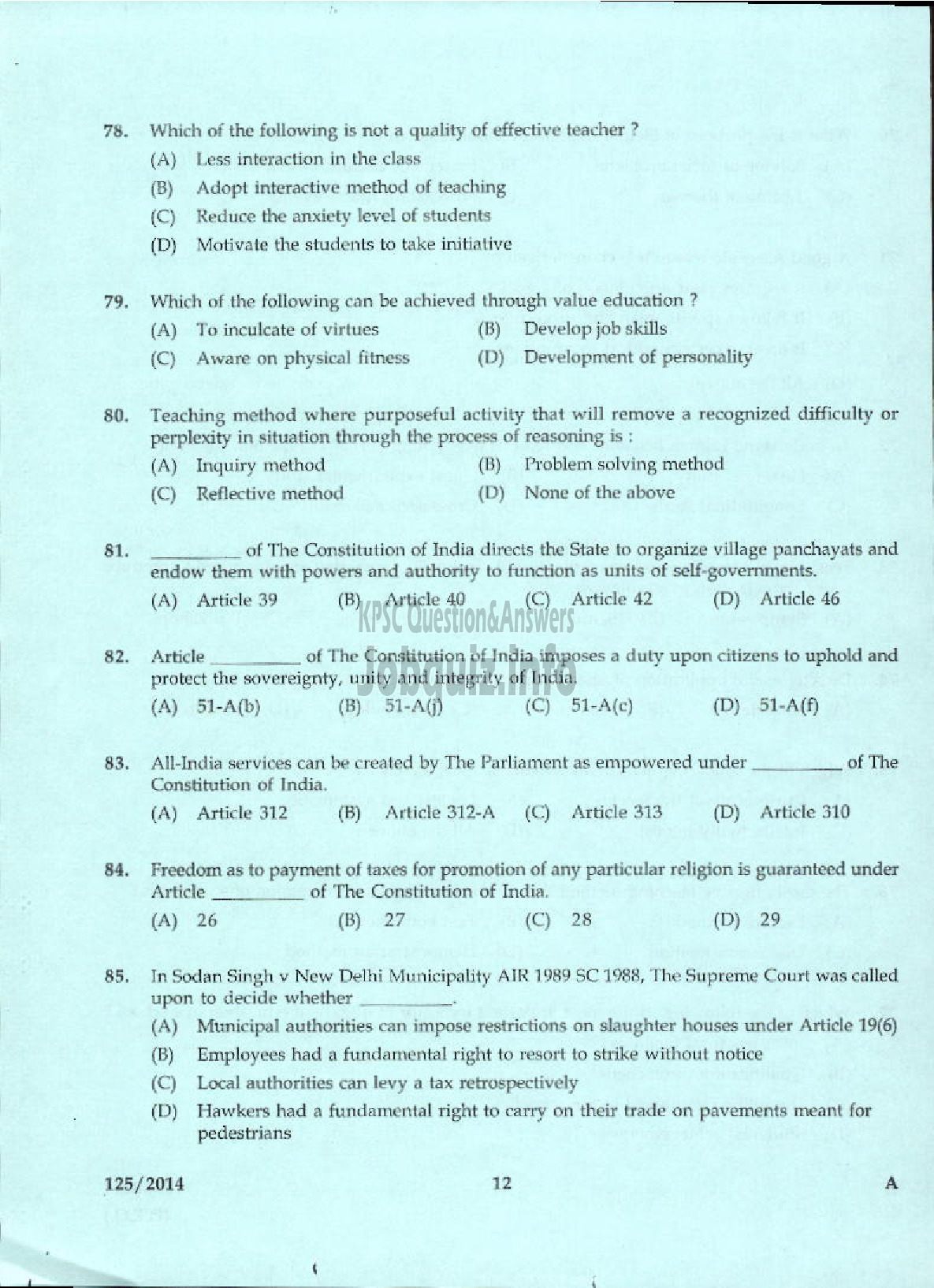Kerala PSC Question Paper - LECTURER IN SOCIOLOGY KERALA COLLEGIATE EDUCATION-10