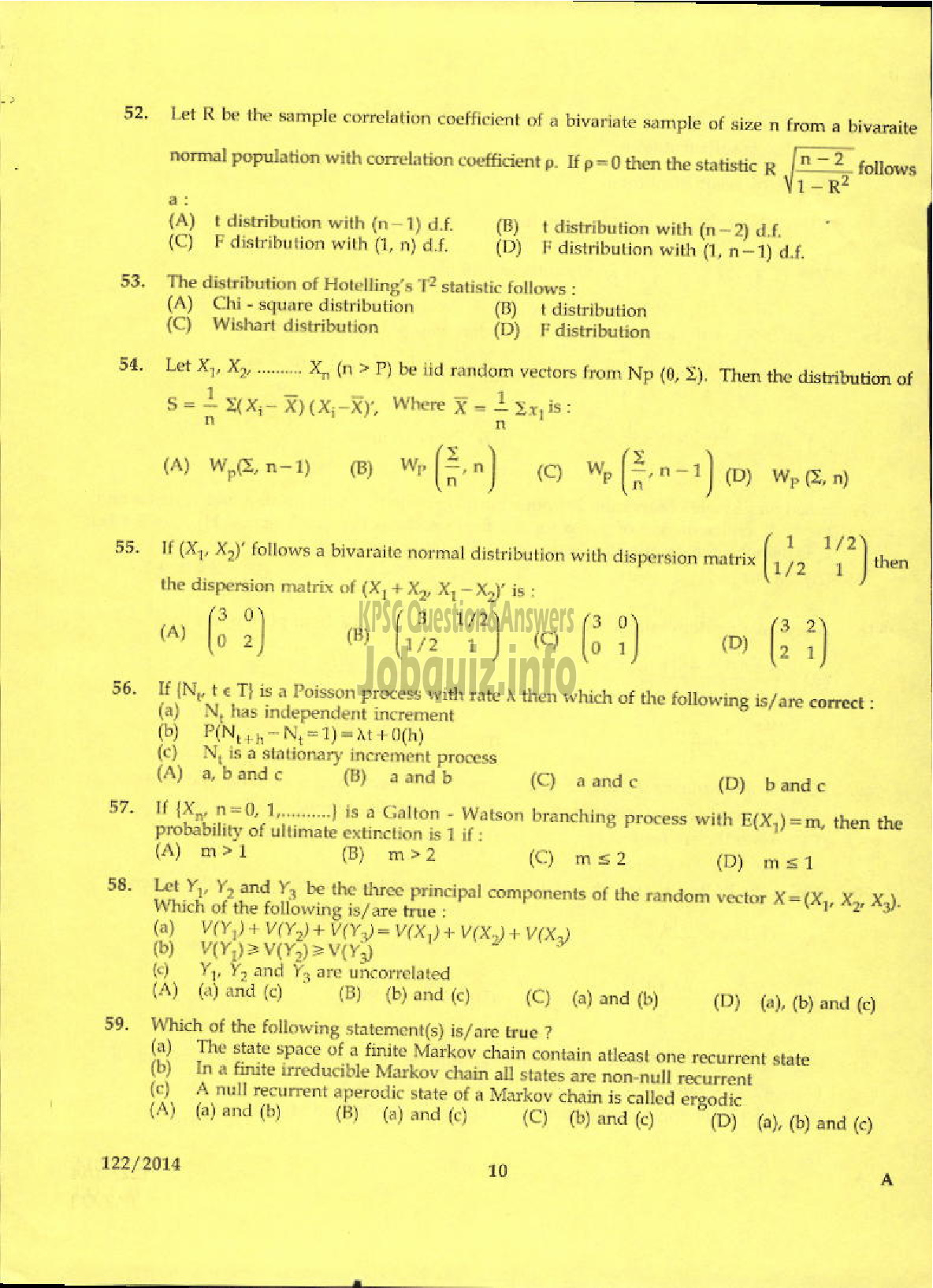 Kerala PSC Question Paper - LECTURER IN STATISTICS KERALA COLLEGIATE EDUCATION-8