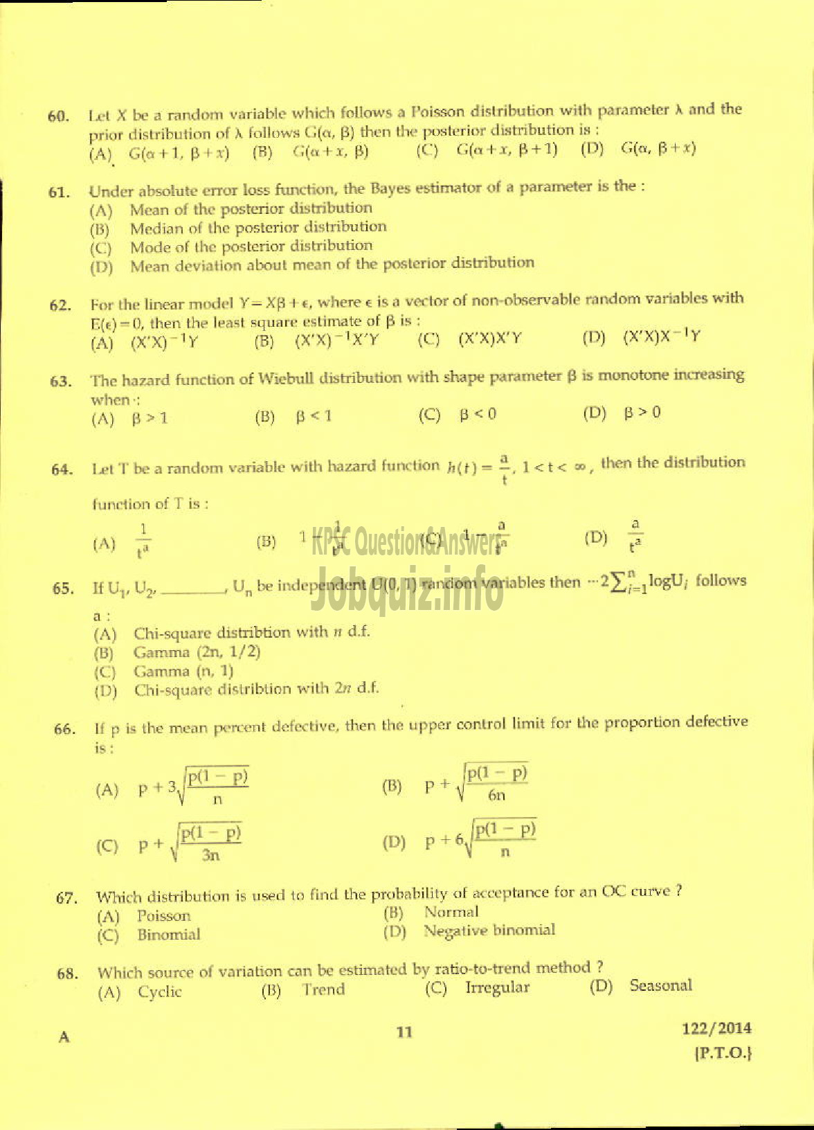 Kerala PSC Question Paper - LECTURER IN STATISTICS KERALA COLLEGIATE EDUCATION-9