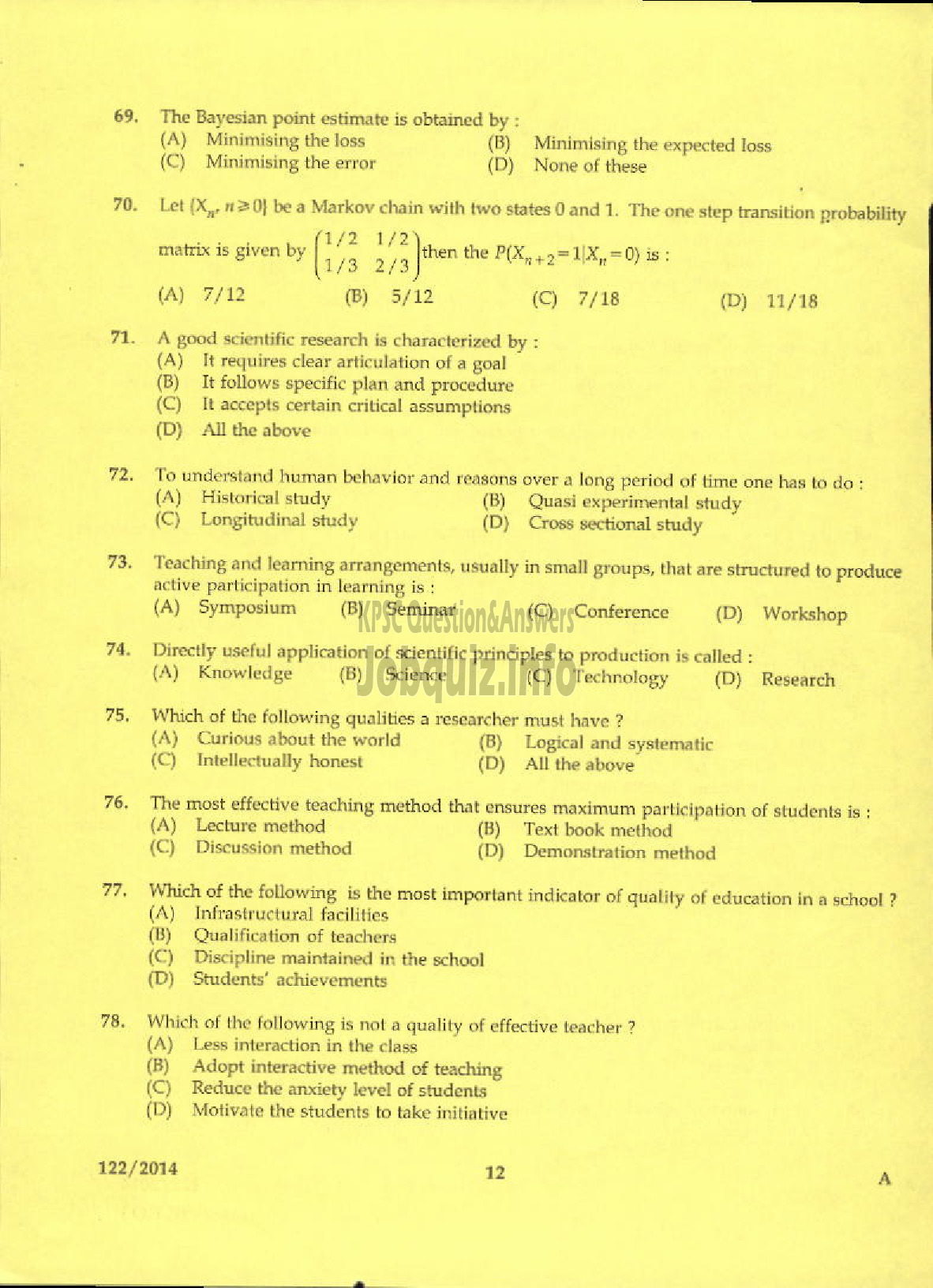 Kerala PSC Question Paper - LECTURER IN STATISTICS KERALA COLLEGIATE EDUCATION-10