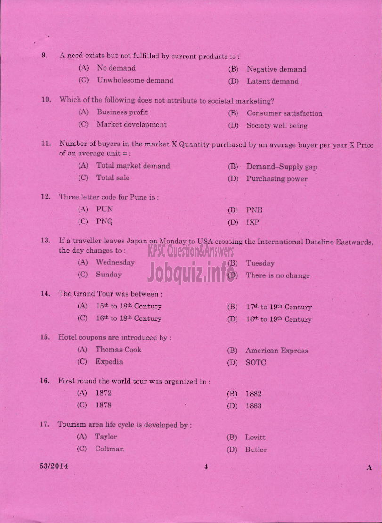 Kerala PSC Question Paper - LECTURER IN TRAVEL AND TOURISM KERALA COLLEGIATE EDUCATION-2