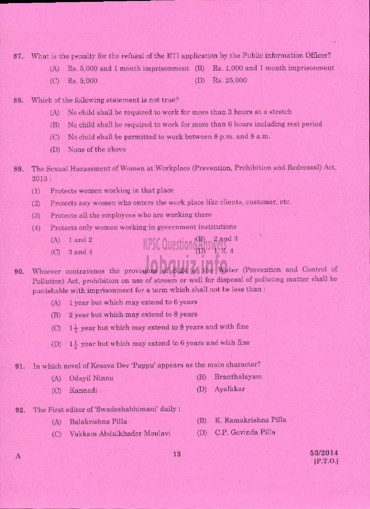 Kerala PSC Question Paper - LECTURER IN TRAVEL AND TOURISM KERALA COLLEGIATE EDUCATION-11
