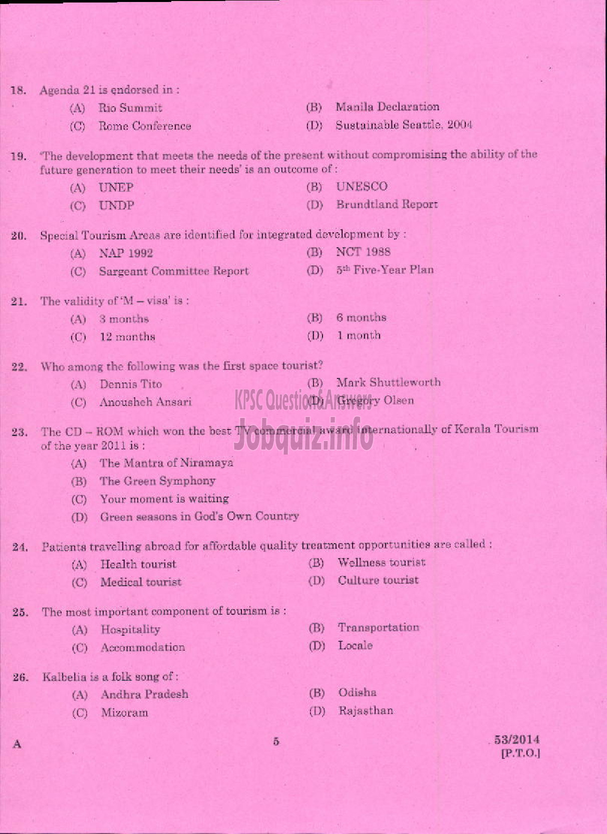 Kerala PSC Question Paper - LECTURER IN TRAVEL AND TOURISM KERALA COLLEGIATE EDUCATION-3