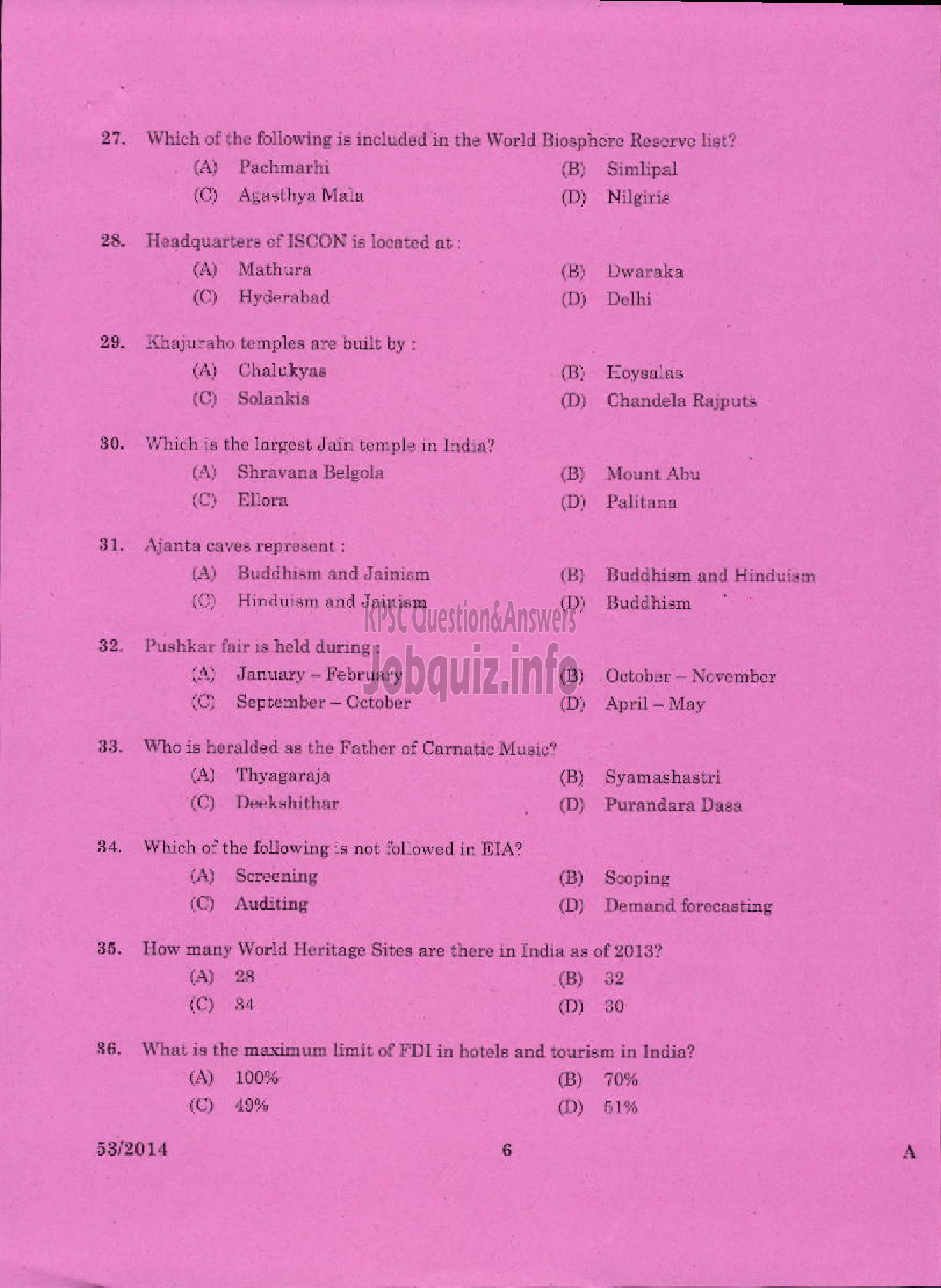 Kerala PSC Question Paper - LECTURER IN TRAVEL AND TOURISM KERALA COLLEGIATE EDUCATION-4